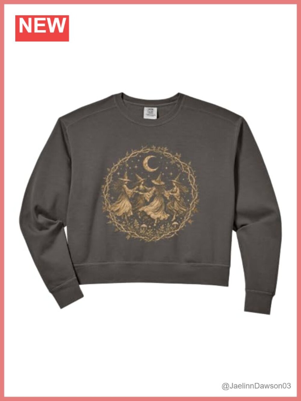 Vintage Moonlit Witch Circle Halloween Retro Gothic Crop Sweatshirt